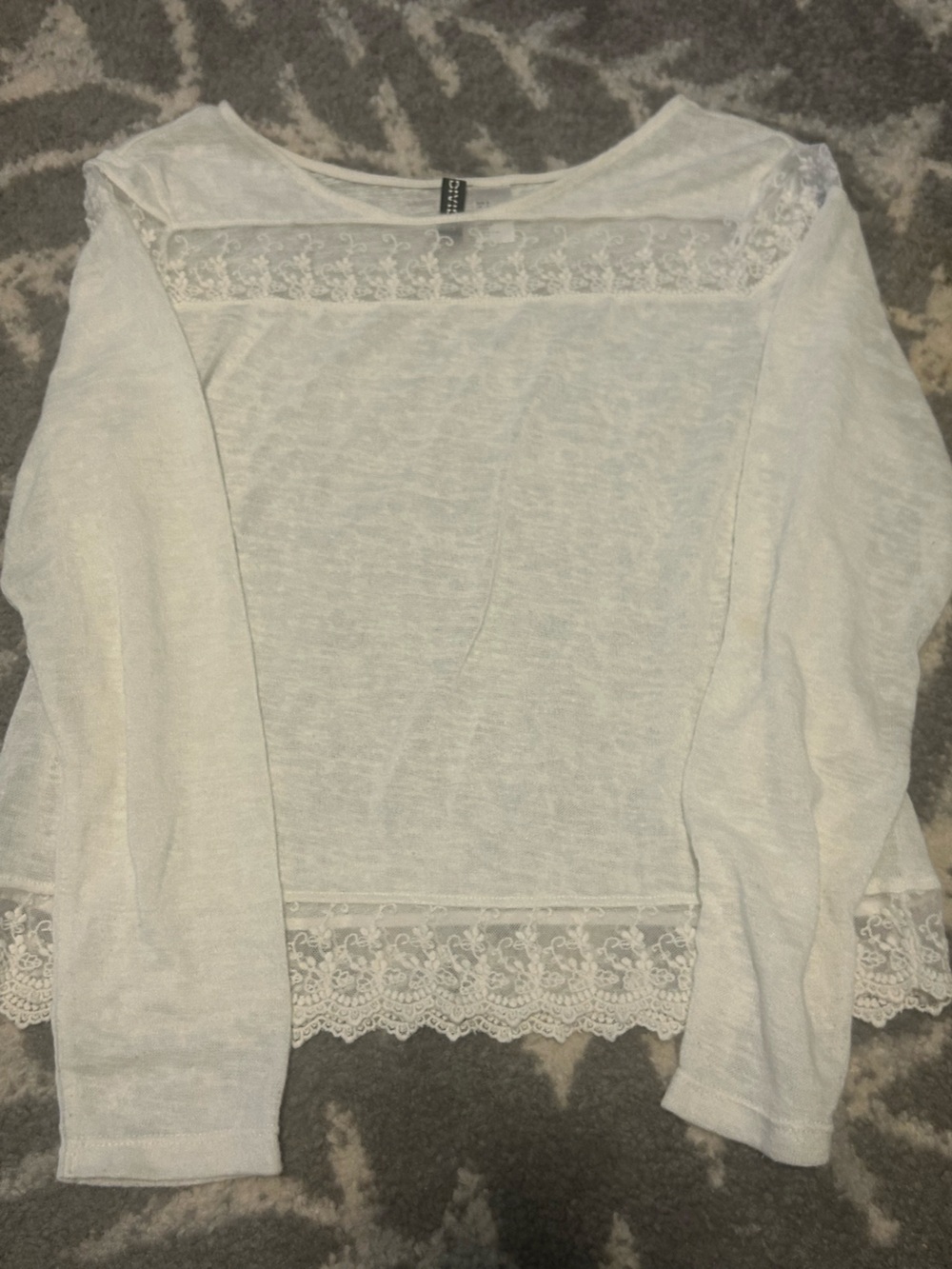 Divided Lace-Trim Long Sleeve Top - Cream